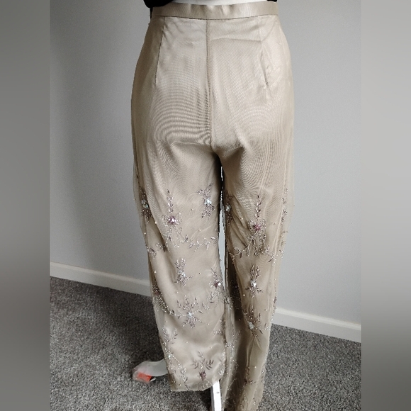 Vie By Victoria Royal By Mary Bay Silk Beaded Tulle Pants Gold Beaded Size 4 - Picture 9 of 15